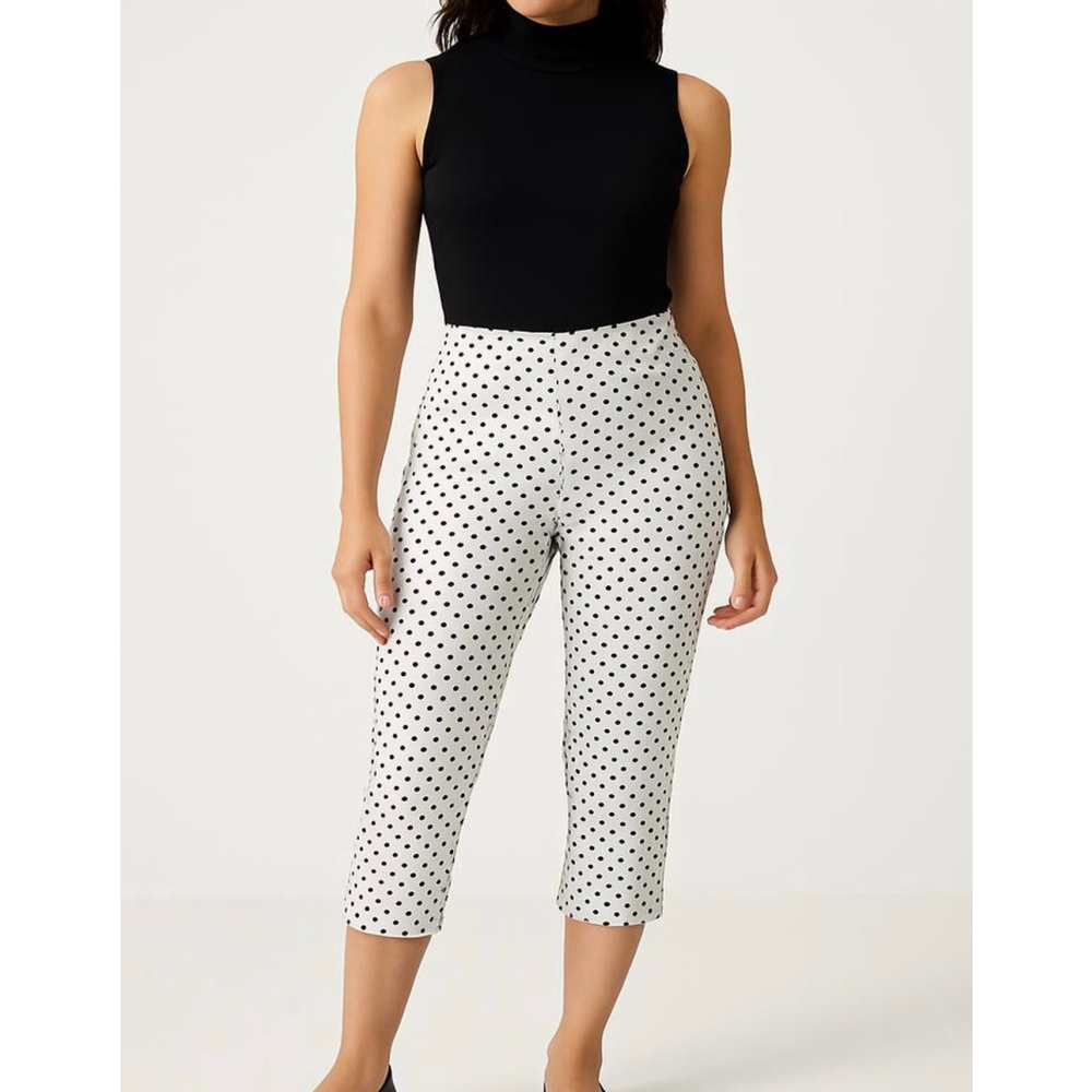 So Slimming by Chico's Womens Capri Pants Sz 15 White Black Dots Preppy Feminine